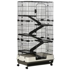 Small Animal Cage with Wheels, Portable Bunny Cage 6-Tier