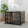 42" Heavy Duty Dog Crate for Large Medium Dogs, Furniture Style cage with 4 Lockable Wheels and 2 Locks, Decorative Pet House Wooden Cage Kennel Furni