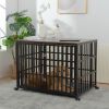 42" Heavy Duty Dog Crate for Large Medium Dogs, Furniture Style cage with 4 Lockable Wheels and 2 Locks, Decorative Pet House Wooden Cage Kennel Furni