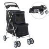 Pet Stroller for 2 Dogs and Cats, Double 4 Wheel Cat Pet Carriers Bag Jogger for Small Medium Pets, Waterproof Folding Crate with Soft Pad, Black