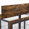 Furniture Style Dog Crate Side Table on Wheels with Double Doors and Lift Top. Rustic Brown, 31.50'' W x 22.05'' D x 25'' H.