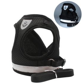 dog Harnesses and dog leash set; Pet Chest Strap Vest Dog Towing Rope Reflective Breathable Dog Rope Pet Supplies Wholesale (Specification (L * W): XS, colour: Black)